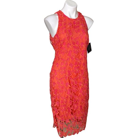 Alexia Admor NWT $146 Coral Pink Reese Lace Dress, Floral Crochet Design Size 8 - Picture 4 of 12